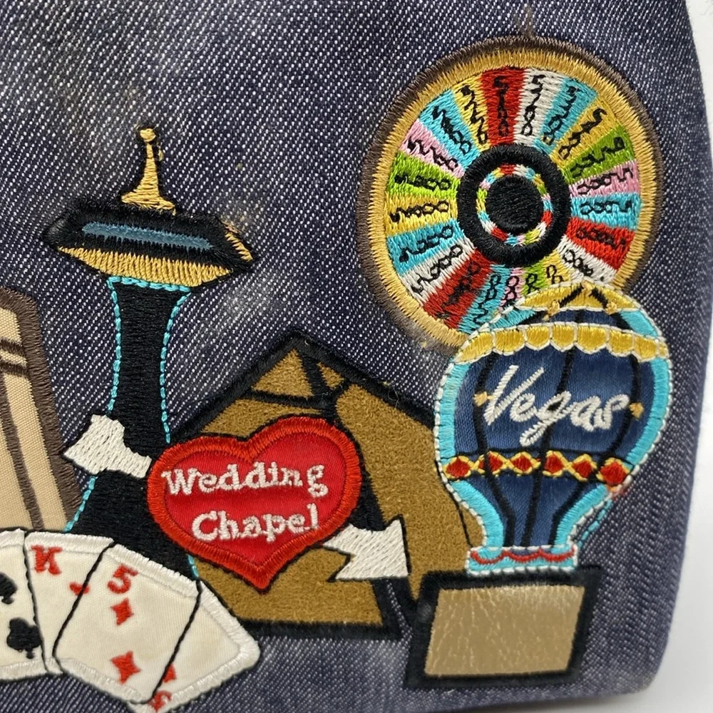 Frankie & Johnnie Vegas Embroidered Denim Makeup Case‎ Clutch Bag